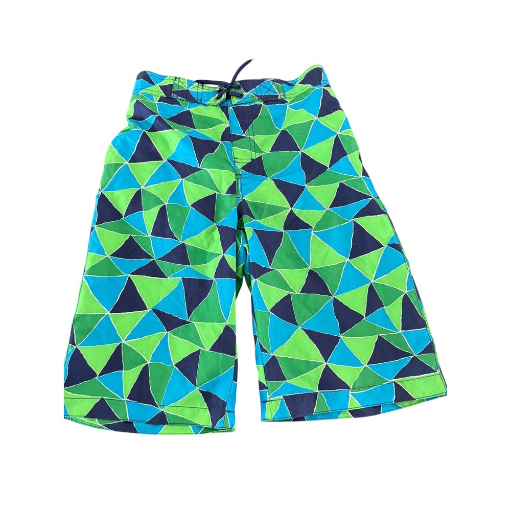 Gymboree Boys Blue Green Geometric Triangle Swim Trunks Mesh Lining Size 10 NWT